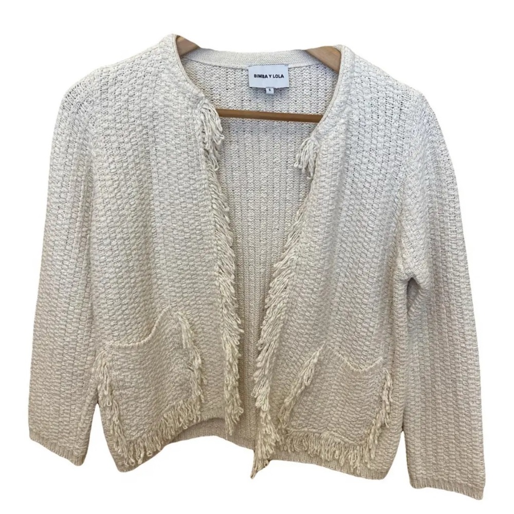 Bimba y Lola Cream Fringe Cardigan.